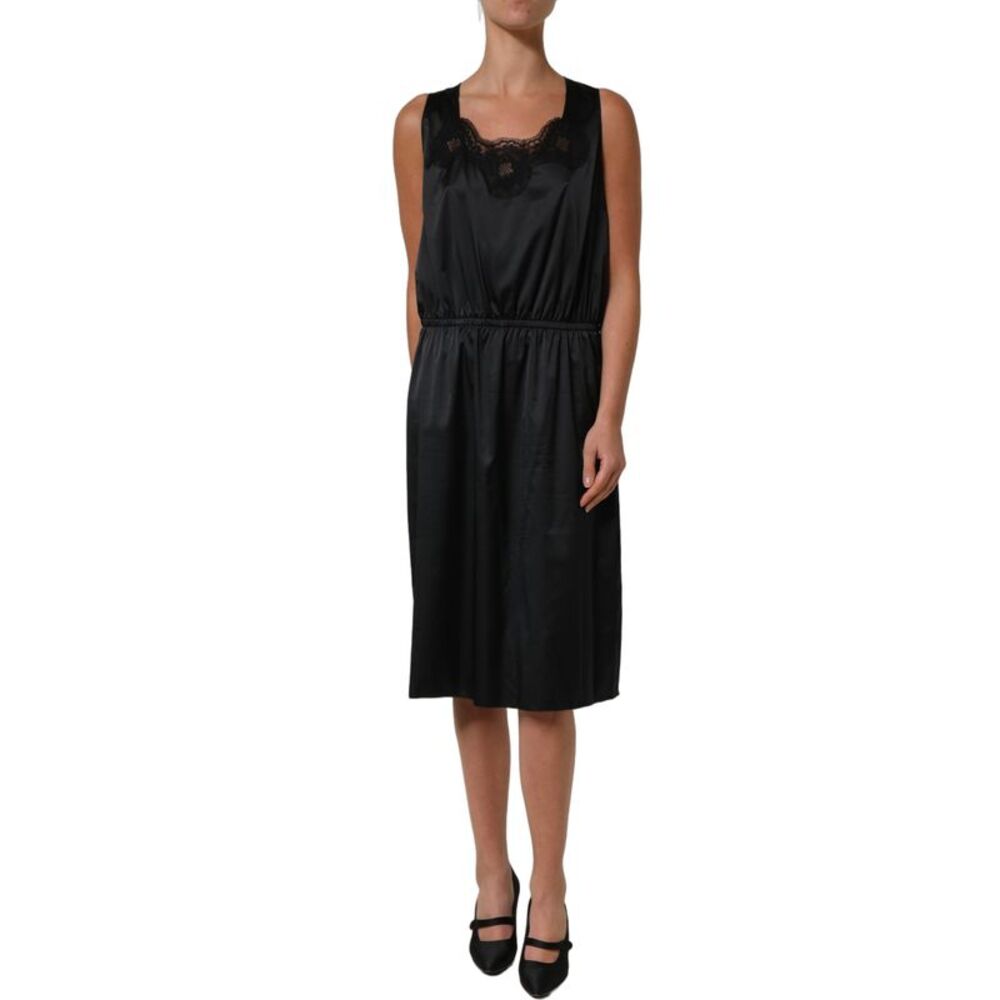 Dolce & Gabbana Black Polyester LaceTrim Sheath Midi Women's Dress